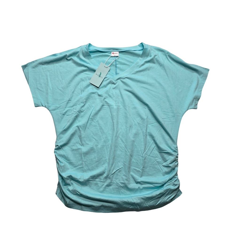 V-Neck Short Sleeve Top Aqua‎ Blue Women’s L